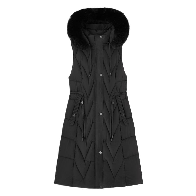 Medium and long over-knee cotton vest jacket for women's autumn and winter hooded fashion casual warm vest waist vest