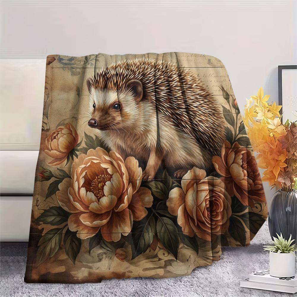 1 pièce Couverture en Flanelle Imprimé Floral Rétro Animal, Haute qualité Toutes Saisons, Décoration de Maison, Chaleur et Confort, Parfait pour les Cadeaux de Noël