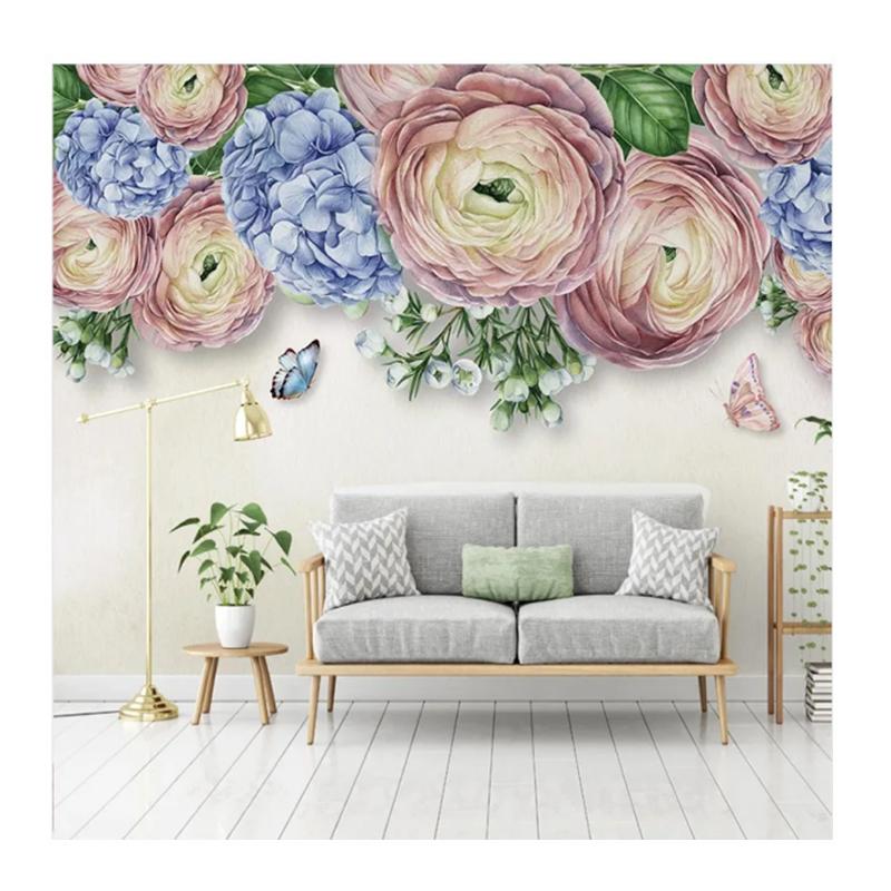 

3D Mural Modern Hand Painted Flower Butterfly Wallpaper Pastoral Bedroom Living Room Decoration Wallpaper 200 cm(W) x 140 cm(H)