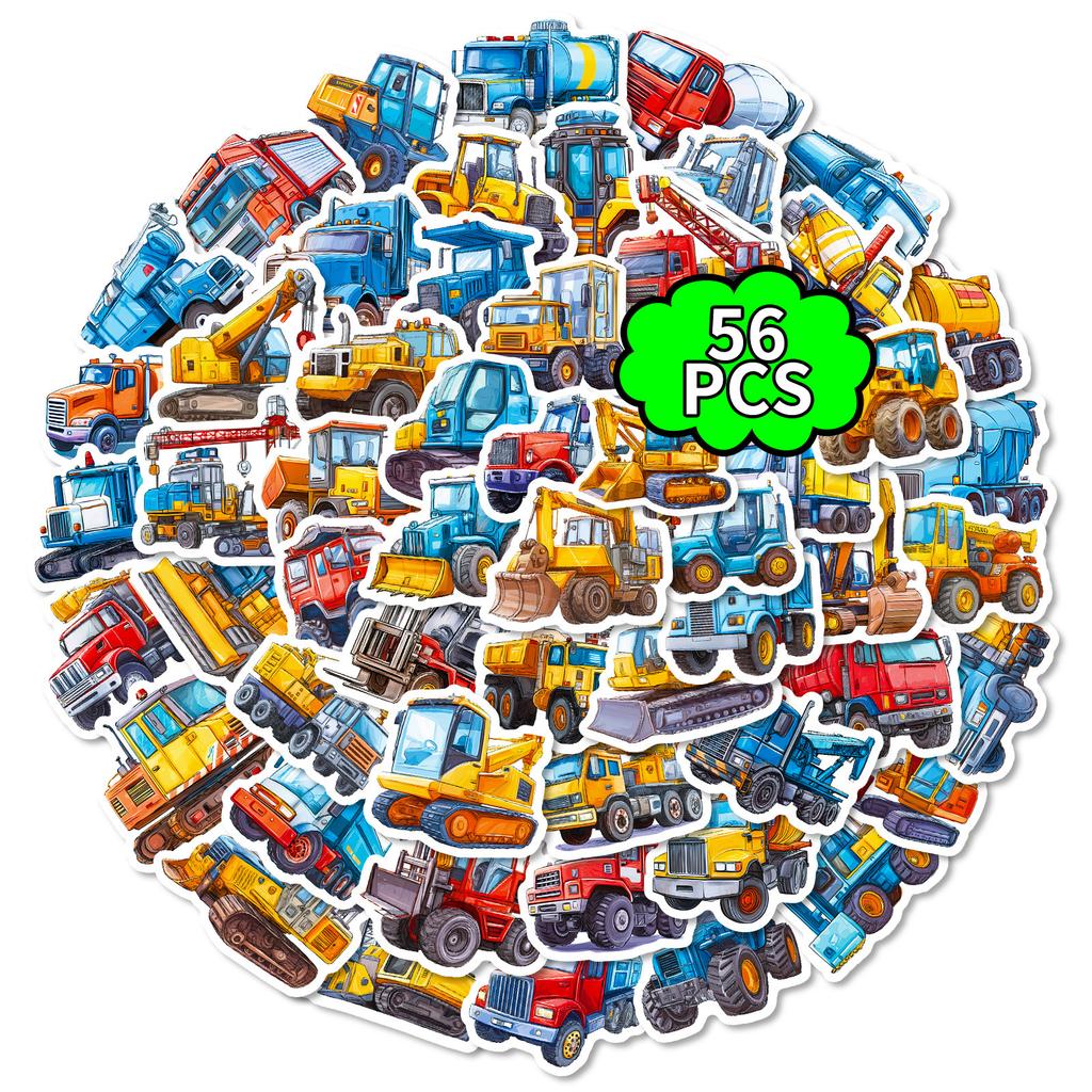 56 Construction Vehicles Cartoon Stickers Childlike Fun Mixer Excavator Waterproof Personalized Stickers
