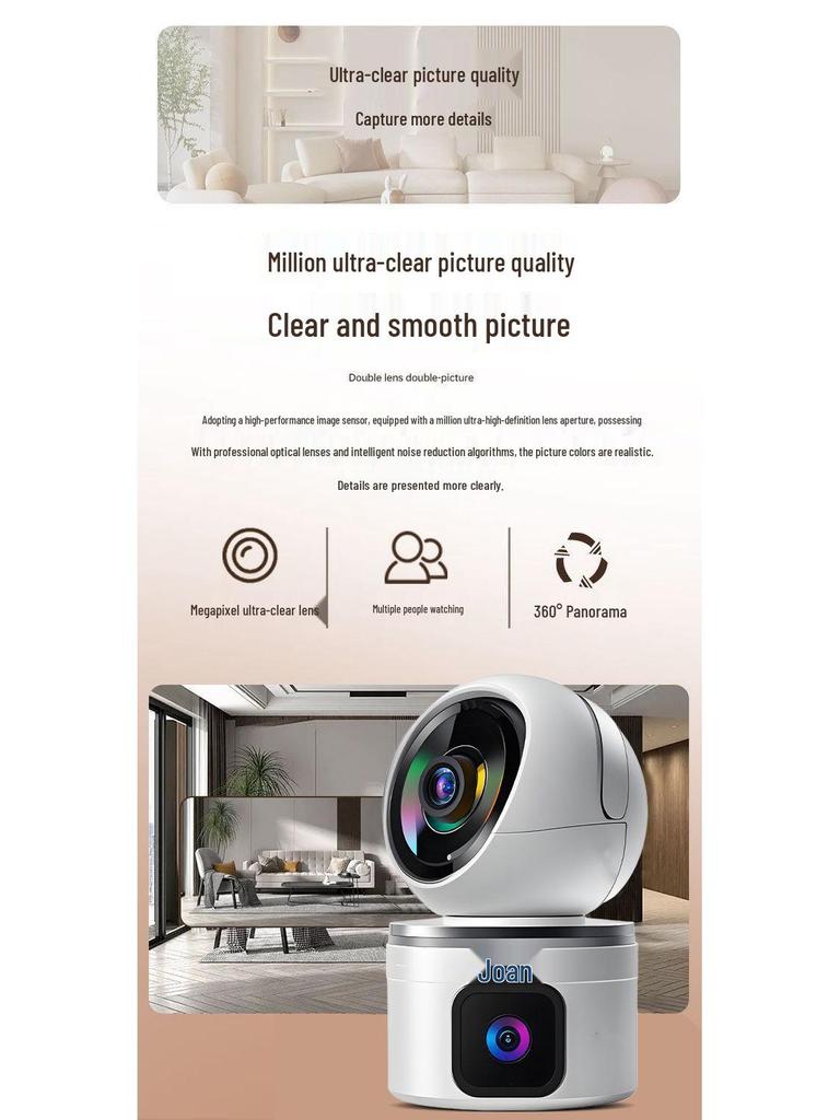 Joan 360° HD Dual-Screen WiFi Camera with Remote Phone and Voice Control for Home Monitoring