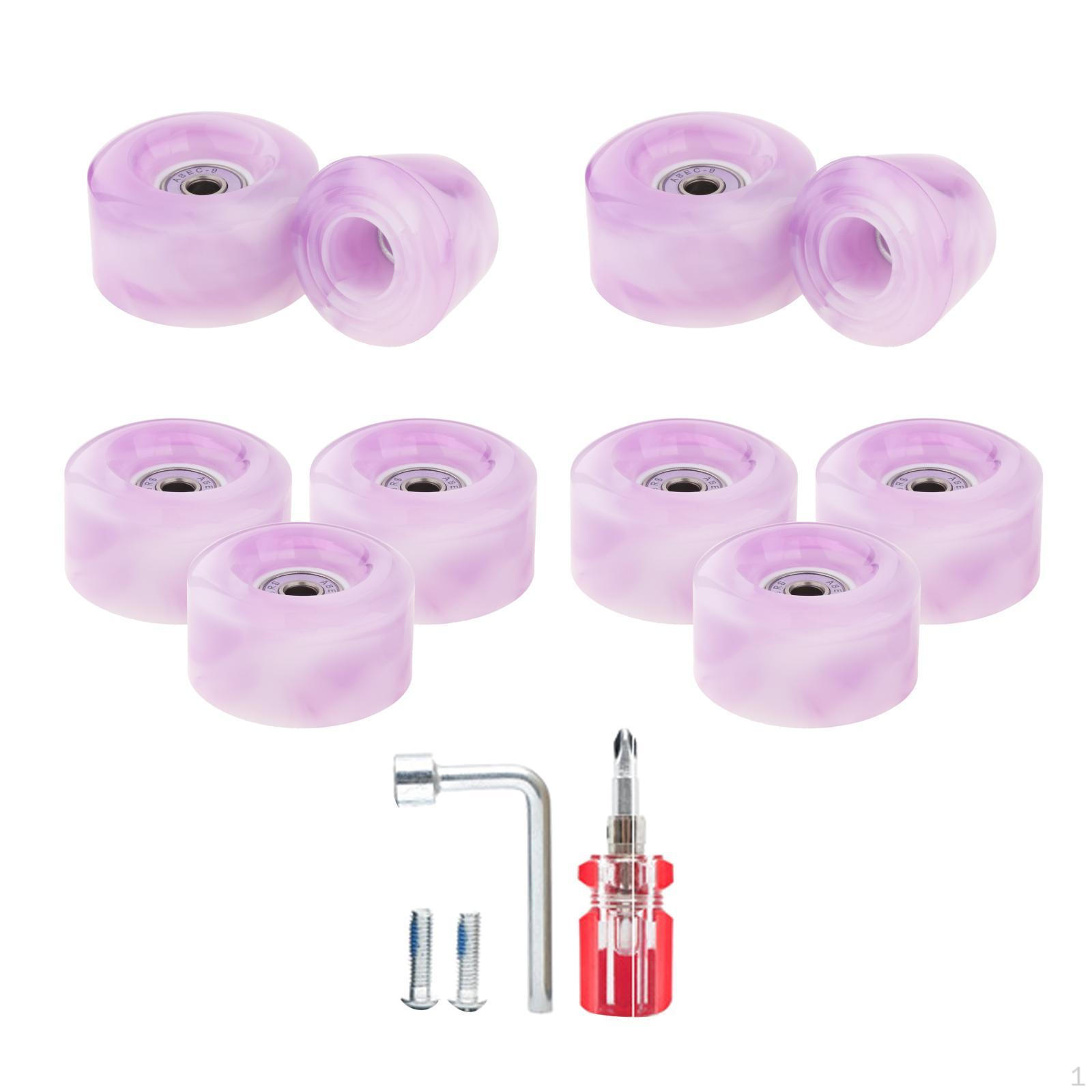 8 PCS 32 x 58mm, 82A Quad Roller Skate Wheels with Bearing Installed and 2 Toe Stoppers for Double Purple White