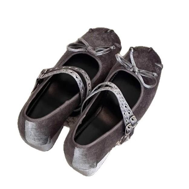 Princess on the Run~ French Soft-soled Velvet with Mary Jane Shoes Women's Early Spring Festival Fairy Bow Single Shoes