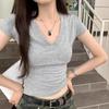 Women's White V-Neck Short-Sleeve Slim-Fit T-Shirt - Sexy Summer Style