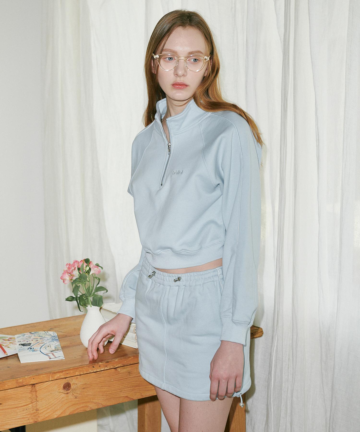 Belloel Oversized Crop Zip-Up Knit Blue Free