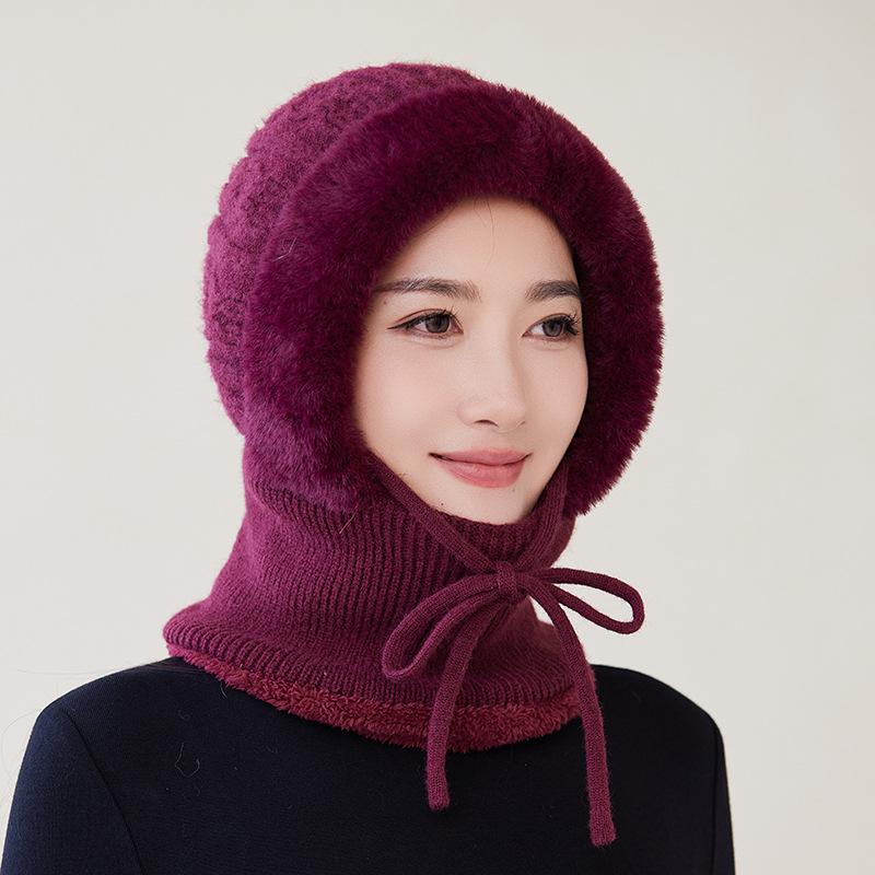 New Winter Cycling Fleece Thickened Warm Needle Wool Pullover Hat Women's Scarf Integrated Ear Protection Knitted Hat