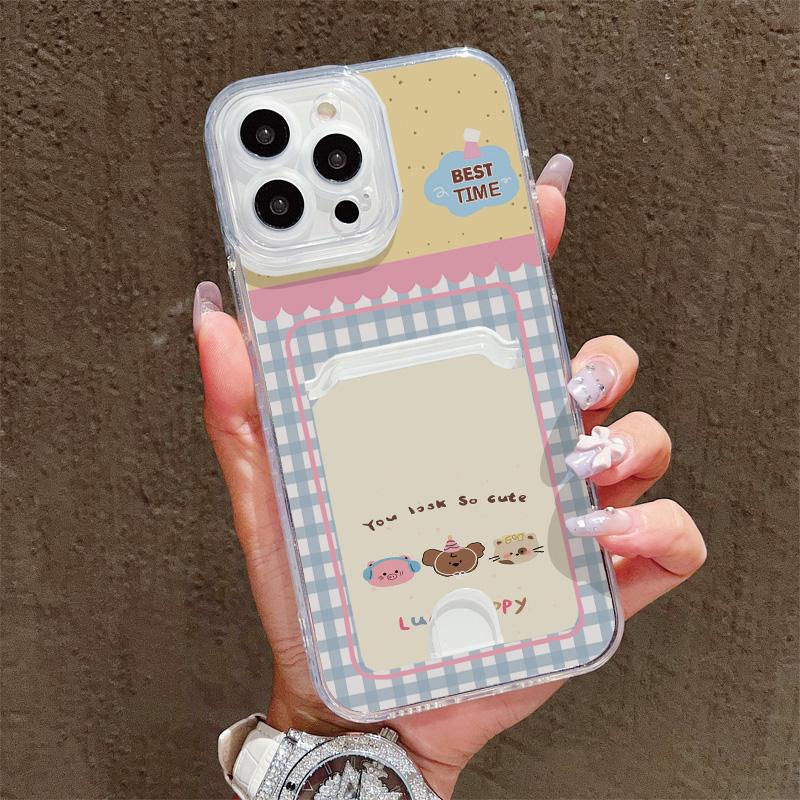 Card Slot Holder Silicone Wallet Pocket Case For Xiaomi Redmi Note 13 14 Reno 12F 13F iPhone 16 17 Samsung S23 S24 S25 Ultra Cover Clear Phone Bumper