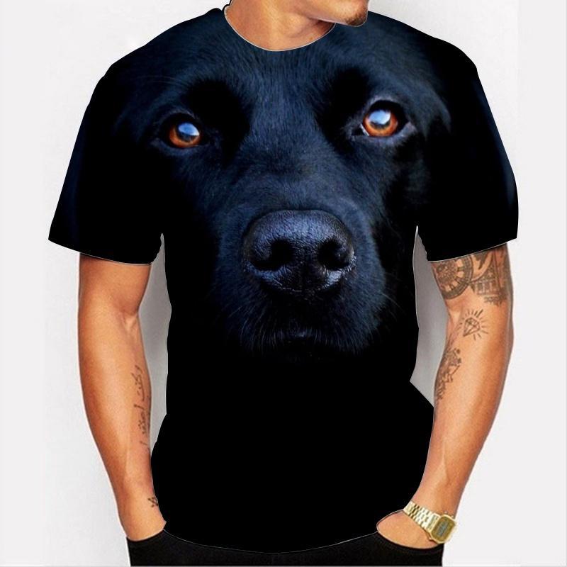 Cute Dog Print T-shirt, Summer Fashion Short-sleeved Fun 3D Animal Print T-shirt, Men's Casual Loose Harajuku Style T-shirt.