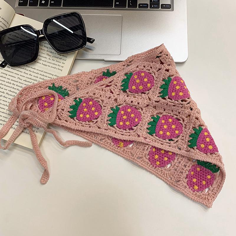 Spring and Autumn Sweet and Cute Wind Handmade Knitted Headband Female Personality Crochet Literary Style Triangle Scarf Headscarf