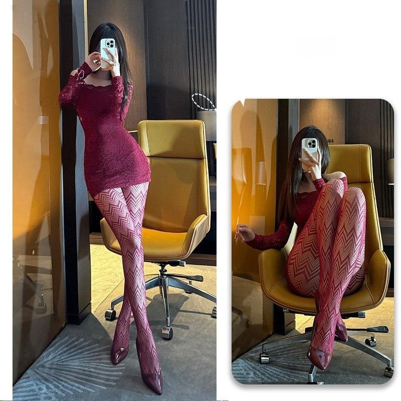 Passion Seksowne Dziewczyny Rajstopy Różowe Siateczka z Wycięciami Siatka Rybacka Cienkie Faliste Rajstopy