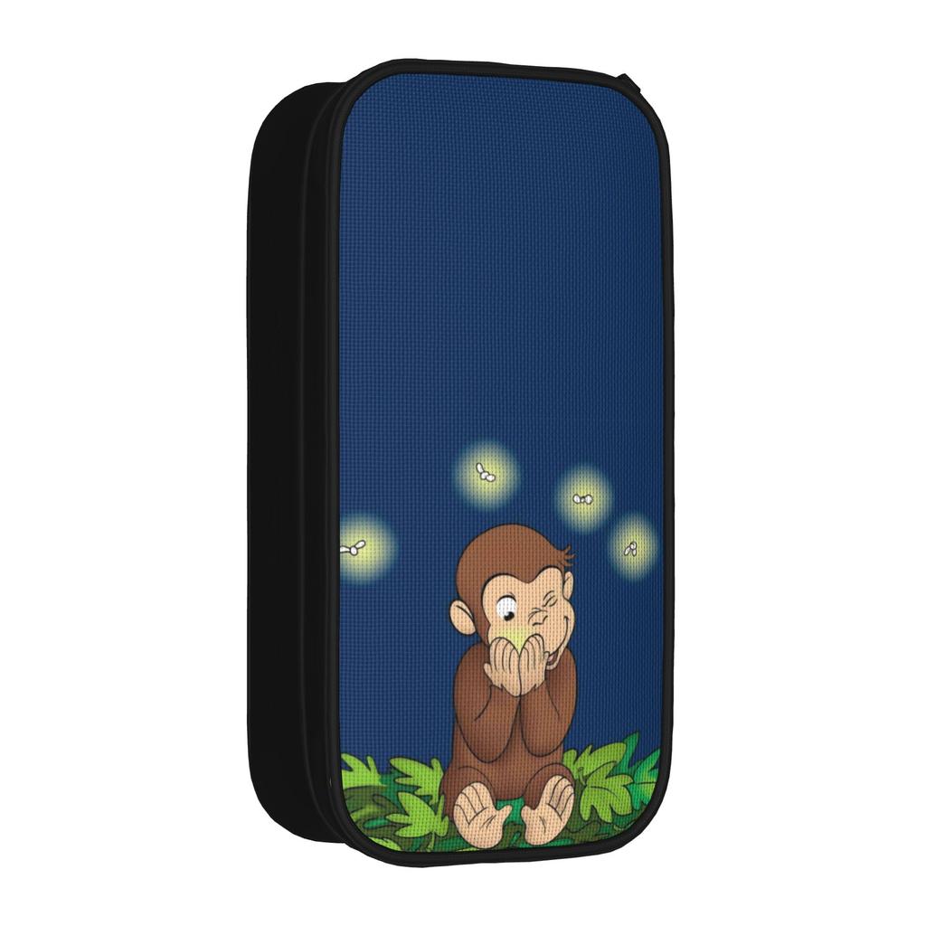 Curious George Monkey Cartoon Pencil Case Cute Firefly Pen Pencil Bags Girls Boys Large Storage School Pencil Box Stationery
