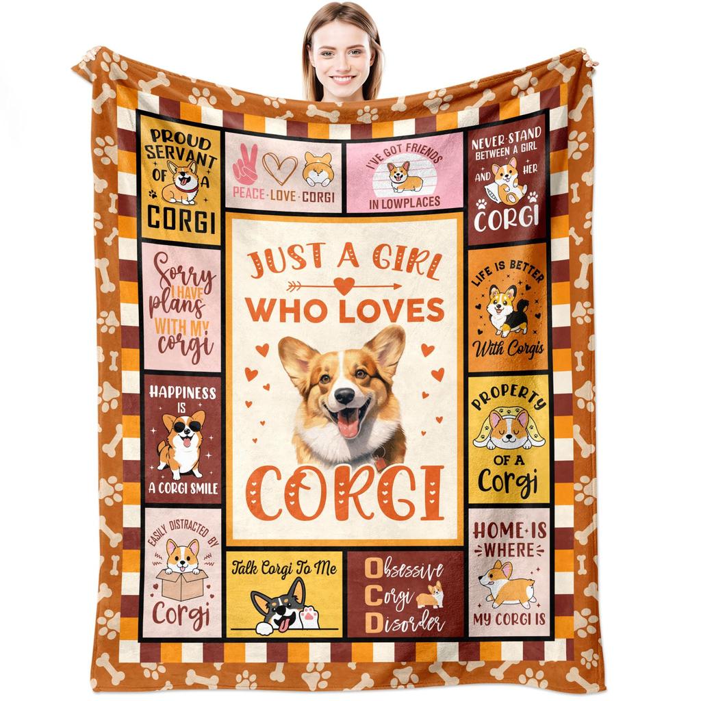 Cute Corgi Blanket Puppy Pattern Blanket Soft Flannel Blanket For Children Adult Gift Blanket