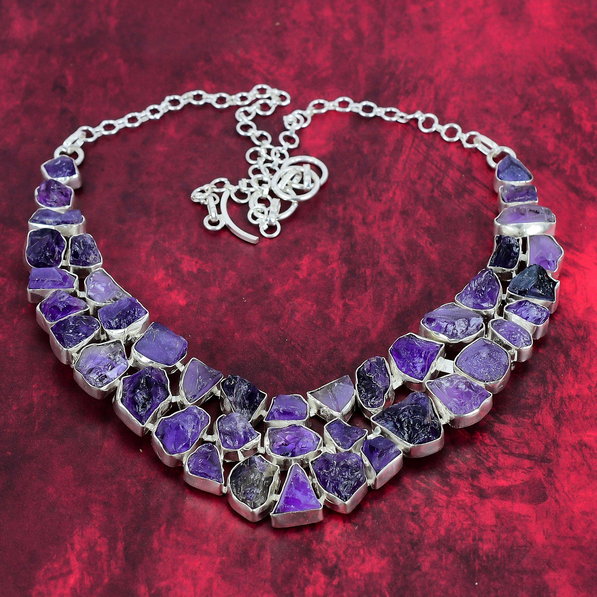 

Уникальное ожерелье из грубого аметиста, ожерелье из чистого серебра 925 пробы с натуральным драгоценным камнем, ювелирные изделия ручной работы, подарок на день рождения и годовщину для нее Adjustable with 18 inches фиолетовый