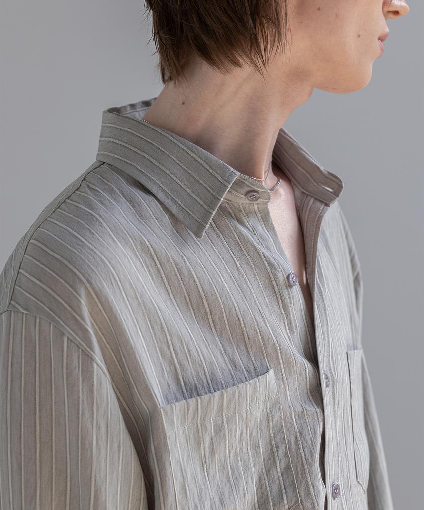 Dekkoloso Jacquard Texture Striped Linen Shirt [Ash Grey]