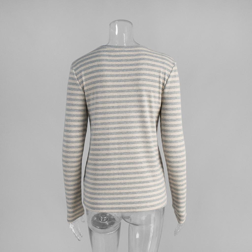 T-shirt Base da Donna a Maniche Lunghe a Righe Girocollo Slim Fit in Cotone per Autunno Inverno, Maglietta Intima Casual da Pendolare