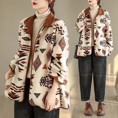 Palton pentru Femei Îngroșat Toamnă Iarnă Imprimeu Geometric Jachetă Casual Jachetă de Vânt Oversize Impermeabilă Jachetă Casual