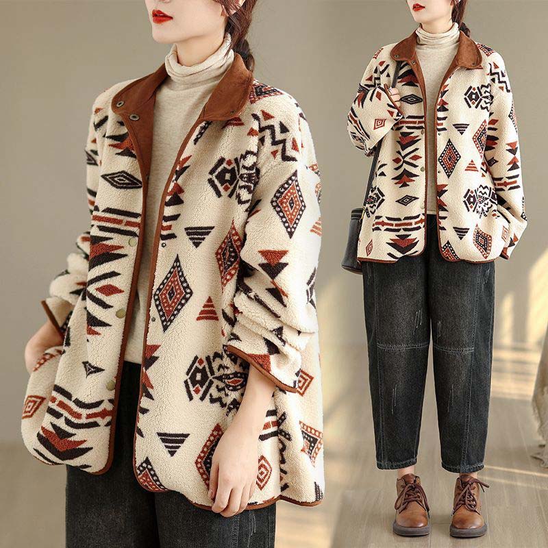 Coat for Women Thickened Autumn Winter Geometric Print Casual Jacket Windbreaker Oversize Waterproof Casual Jacket