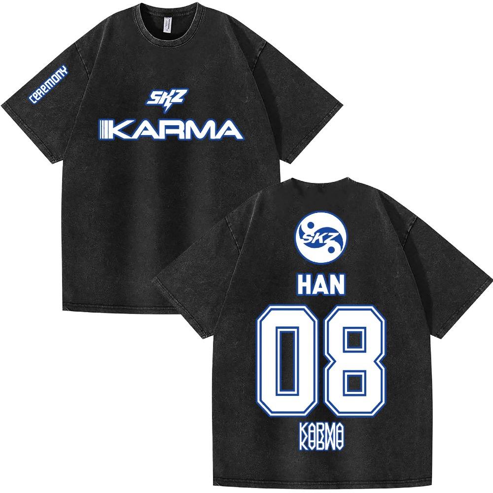 KPOP KARMA Women's T-shirt Retro Washed Short Sleeved Hip-hop Cool Women's Top Clothing