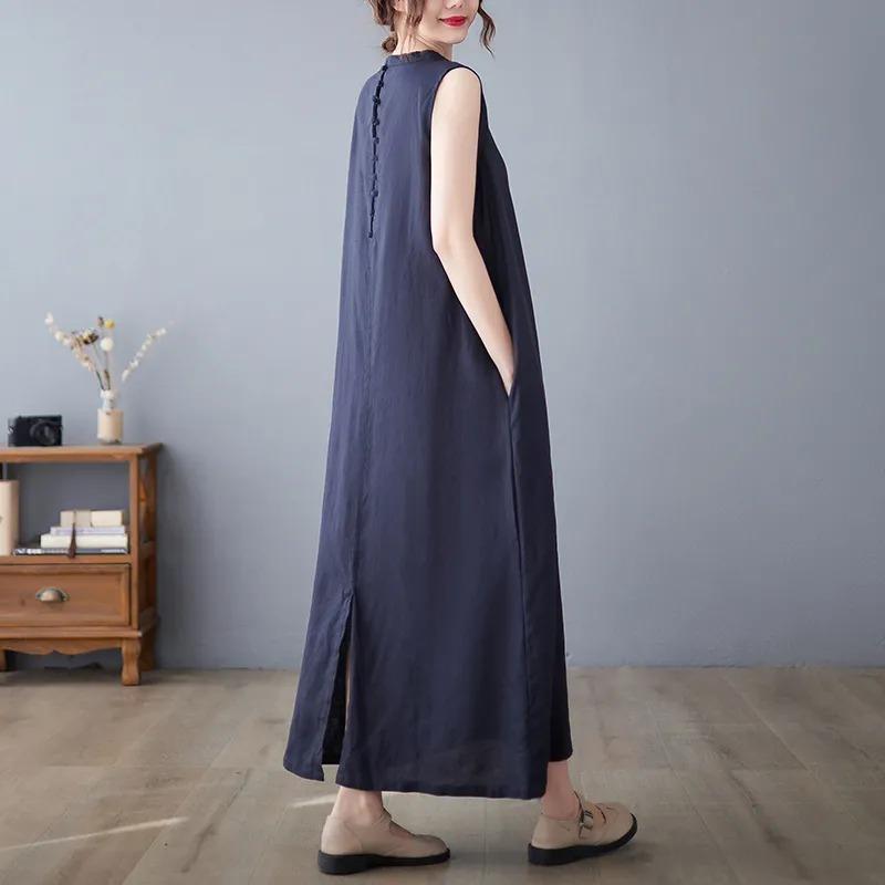 Women Solid Color Sleeveless A Line Maxi Dress Loose Casual Long Dress