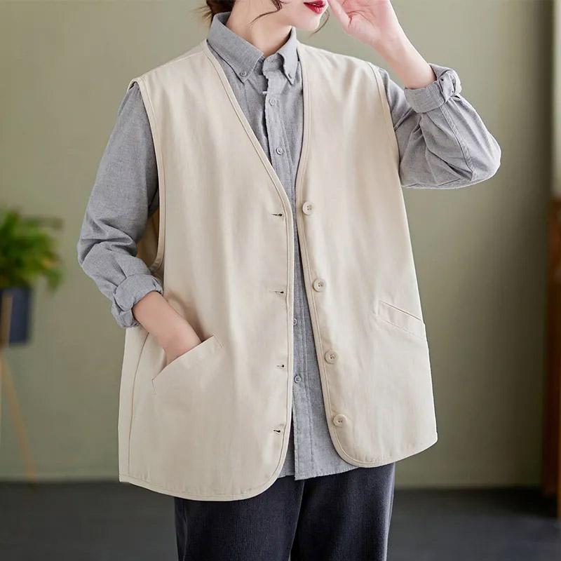 Vest for Women Cotton Oversize Casual V-neck Sleeveless Tops Vest