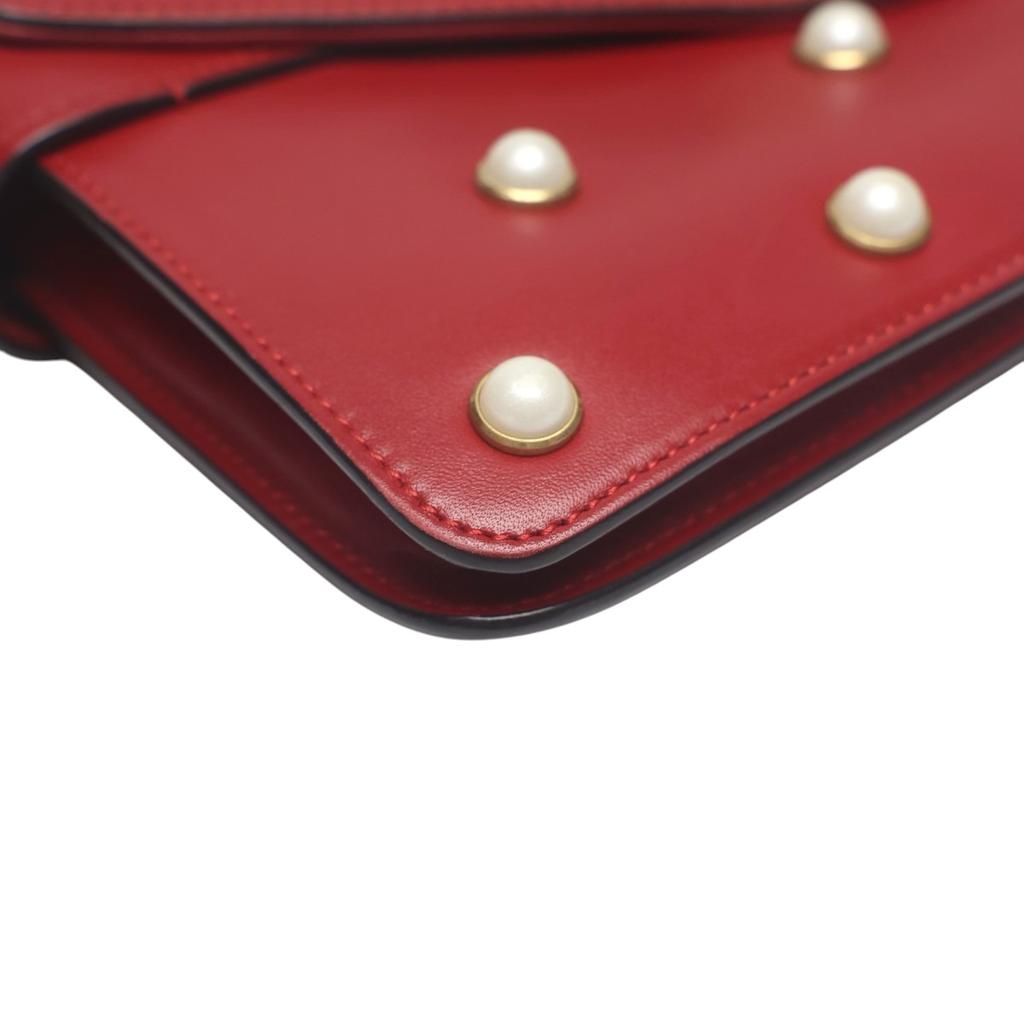 GUCCI 2WAY bag Broadway Pearl Bee Handbag leather Red Women 453778 Used