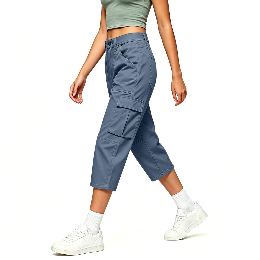 Women's Hiking Pants, Elastic Waist Loose Fit Lightweight, with Double Pockets and Knee Patch Pockets