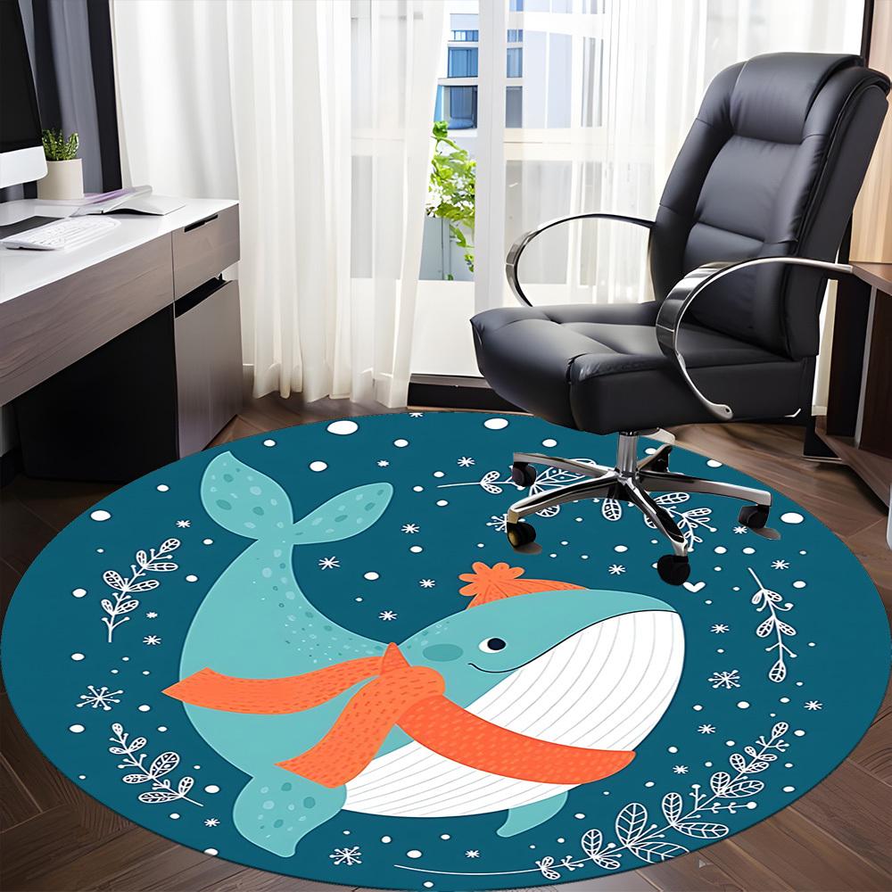 1 szt. Okrągły dywanik zimowy z wielorybem, do biura, pod krzesła biurowe, do sypialni, salonu, wystrój domu, dekoracja pokoju