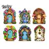 Garden Corner Fairy Lights Wooden Decoration, Tree Hollow Cottage Door with High-Definition Crafts Decoration UV Printing, Waterproof Acrylic Outdoor