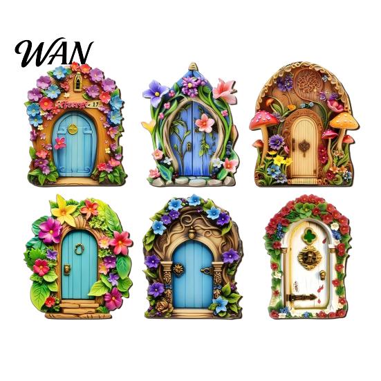 Garden Corner Fairy Lights Wooden Decoration, Tree Hollow Cottage Door with High-Definition Crafts Decoration UV Printing, Waterproof Acrylic Outdoor