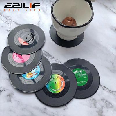 A Set Of 6 Circular Retro Record Coffee Coasters Washable Placemats Anti Slip And Heat-resistant Kitchen Table Mats