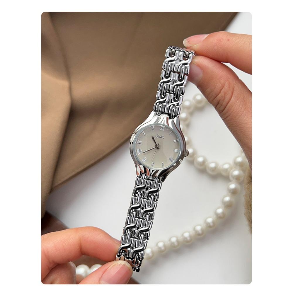 Gedi Elegant Ladies Quartz Wrist Watch Roman Numeral Dial Metal Link Bracelet Waterproof Daily Dress Watch