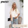JPNTKY Women's Fashion Casual Solid Color Print Short Sleeve POLO Neck Blouses & Shirts