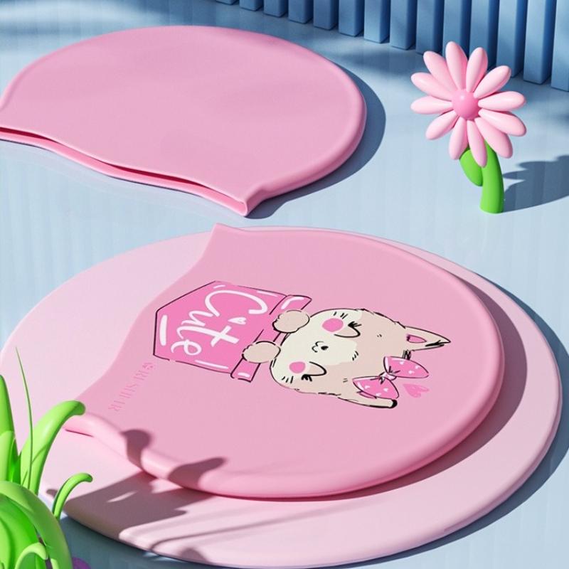 Large Swimming Caps Kids Ear Protection Long Hair Waterproof Silicone Swim Cap Swimming Hats Carton Print Swimming Accessories