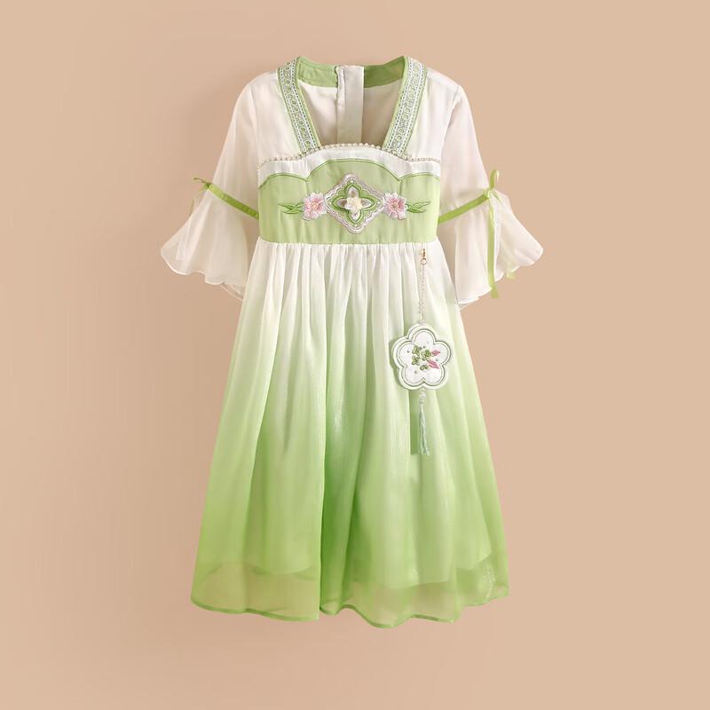 Little Tiger Patty Hanfu Peach Blossom Gradient Short Sleeve Dress 120
