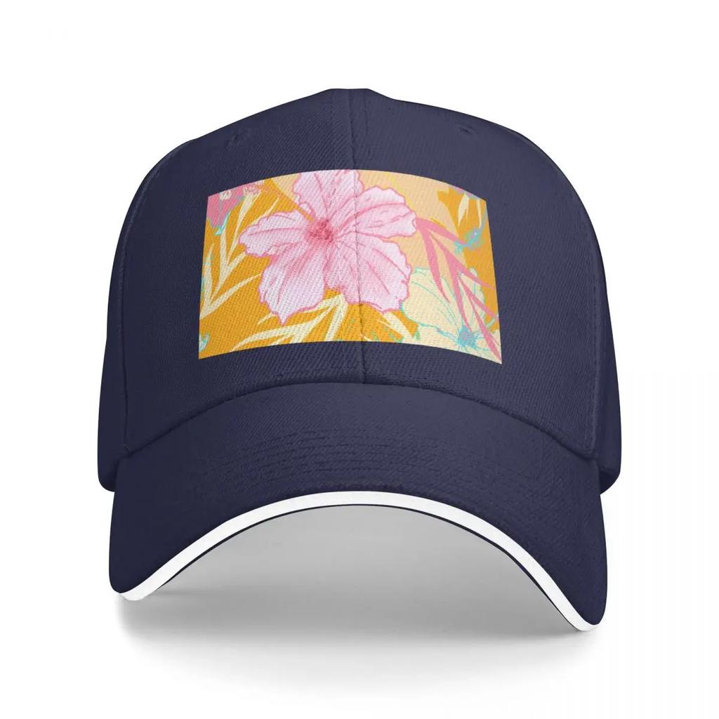 Tropical Island Hibiscus Flowers and Monstera leaves Baseball Cap Fishing cap Military Tactical Cap Golf Women Unisexs
