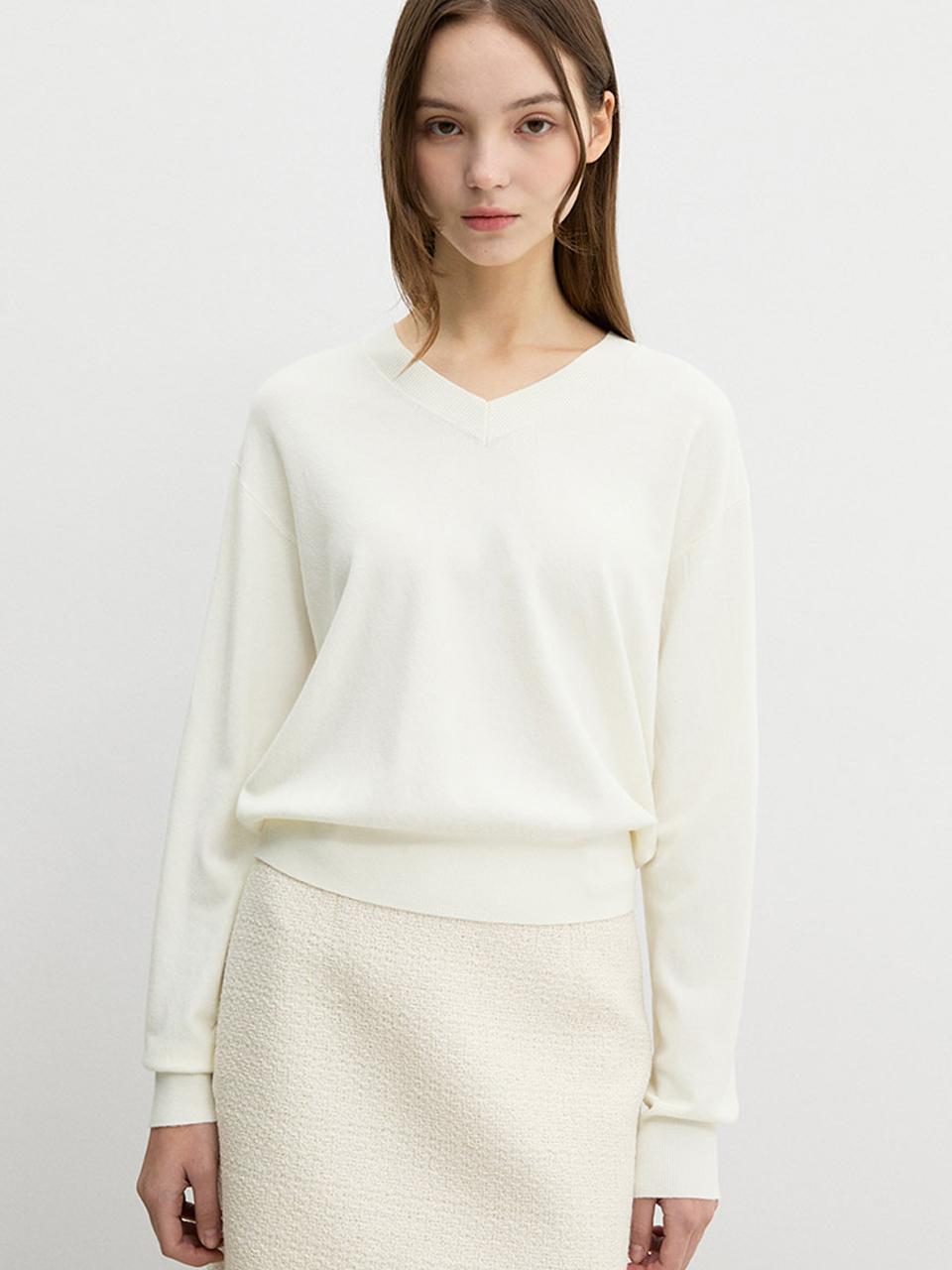 Sistina Loose Fit V-Neck Knit_Askpop11620_Iv Ivory/55