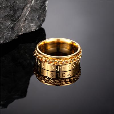 Punk Herren Wikinger Nordische Runen Ringe Damen Goldfarbe Schwarz Edelstahlkette Amulett Ring Vegvisir Skandinavischer Herrenschmuck