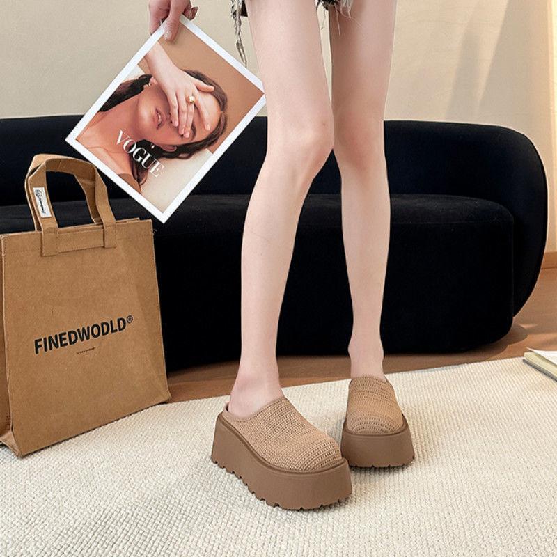 Thick bottom heightening lazy Boken slippers women's 2025 summer new Korean version fashion casual bag head half slippers outer wear