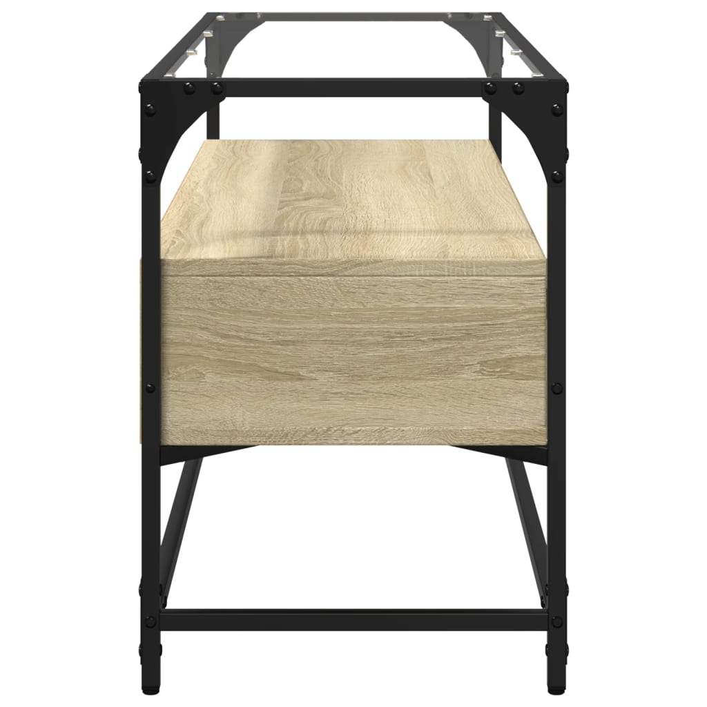 TV Cabinet with Glass Top Sonoma Oak Finish 98 X 35 X 51 Cm Engineered Wood