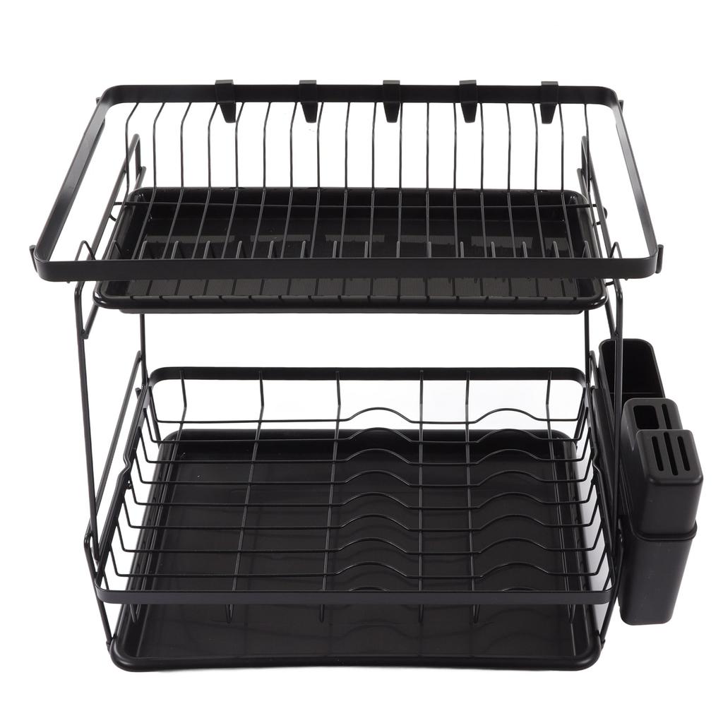 Dish Drying Rack Drainboard Set 2 Tier Carbon Steel Large Dish Racks for Kitchen Counter