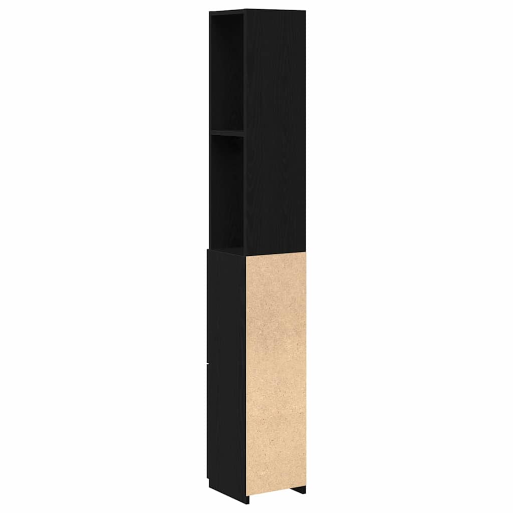 Bathroom Cabinet with Door Black Oak Effect 25 x 25 x 170 cm