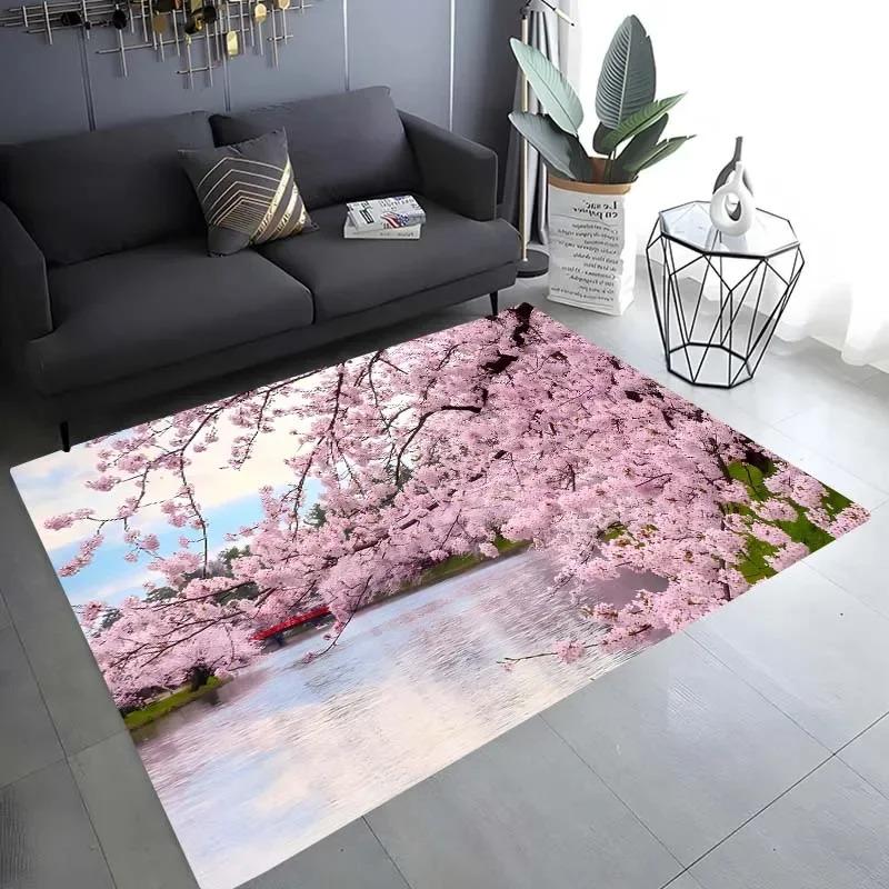 Cherry Blossom Landscape Pattern Floor Mat Door Front Decoration Home Living Room Floor Mat 40x60cm