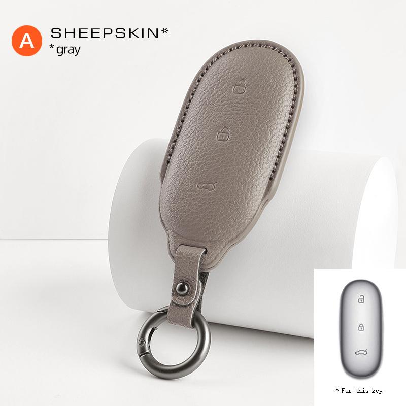 For Leading Ideal Lixiang L9 L8 L7 Car Key Case Smart Remote Keychain Sheepskin Cover Shell Alcantara Interior Protectors