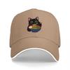 Black Cat Eating Noodles Baseball Cap Cute Animal Food Design Adjustable Hat for Unisex and Women Fashion Streetwear Accessory