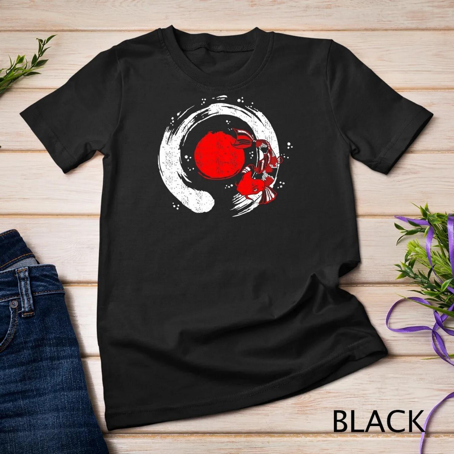 Koi Fish T Shirt Calligraphy Enso Zen Japanese Red Sun S