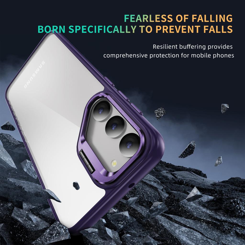 For Samsung Galaxy S23+ Case Lens Frame Kickstand TPU + Acrylic Protective Phone Cover