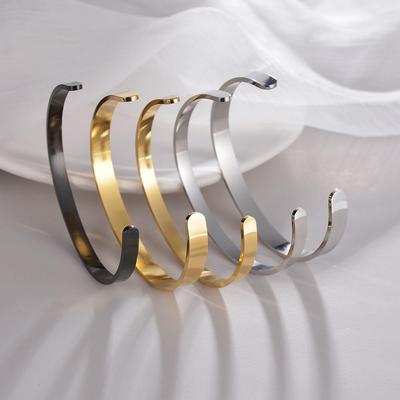 European & American 6/8mm Titanium Steel Open C-Shaped Bracelet - Durable, Non-Fading Vacuum Plating