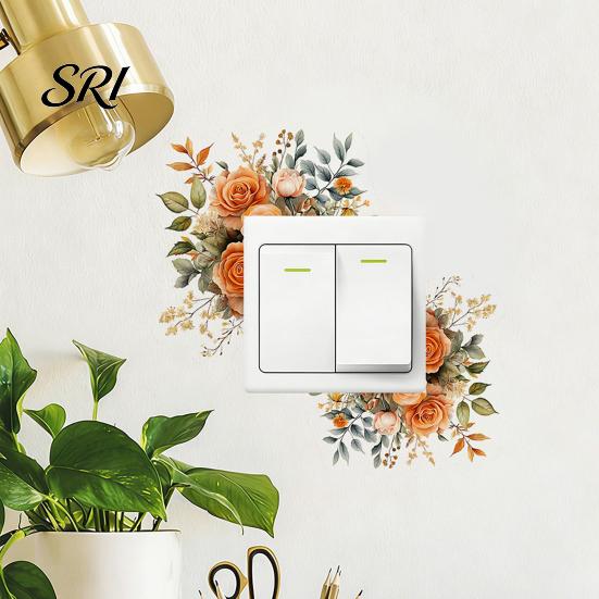 Easy Install Switch Decal Flower Lamp Sticker Removable Self-Adhesive Floral Wall Peel And Versatile Stick Decorative Socket Surround Decals