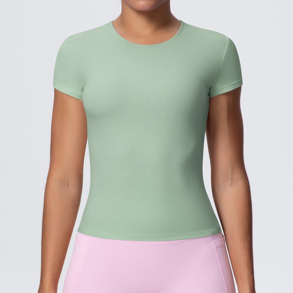 Women's Fashionable Color Slim Fit Short Sleeved Breathable Yoga Suit T-shirt Running Training Fitness Top