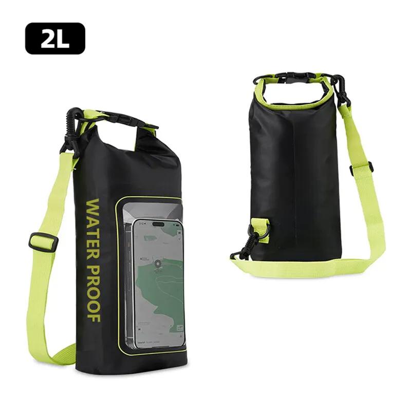 2L Schwimm-Trockentasche Touchscreen Outdoor Wasserdicht Schulter Kajak Trekking Strand Treiben PVC Pack Rafting Surfen Bootfahren Tasche